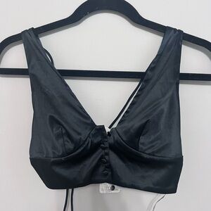 NWT | Free People Sleek Black Satin Button-Front Bralette, size XS